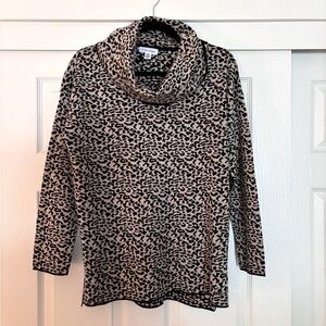 Calvin Klein Black & Tan Leopard Print Cowl Neck Sweater